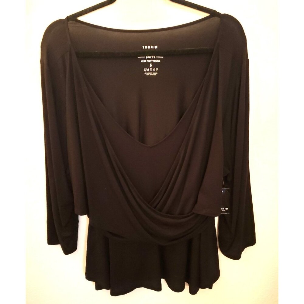Torrid Black Draped V-Neck Peplum Top, Suze3X